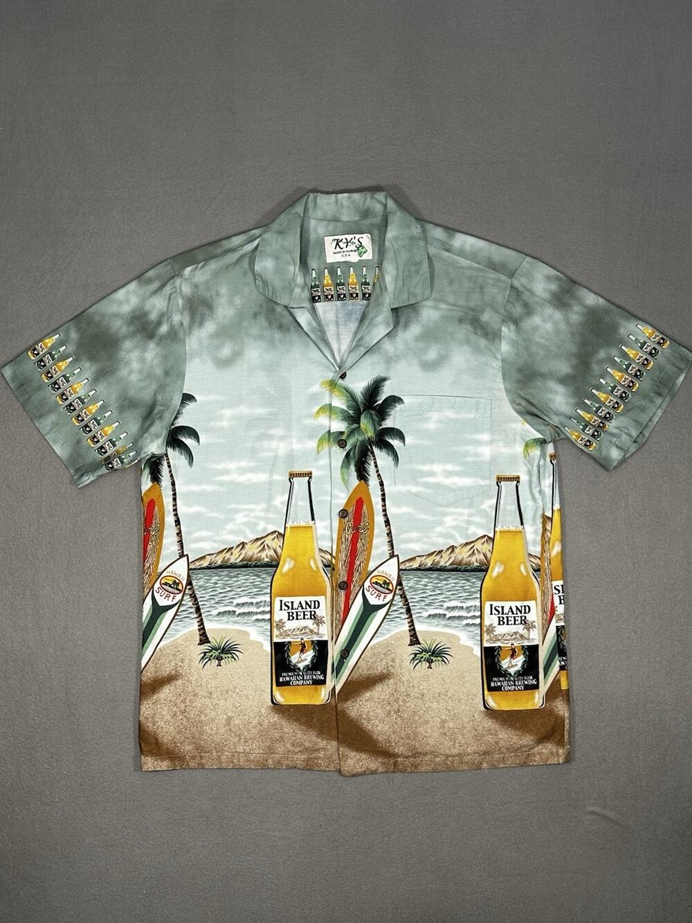 KY’S Made in Hawaii Size XL Island Beer Aloha Shirt Men’s Cotton Camp Button Up